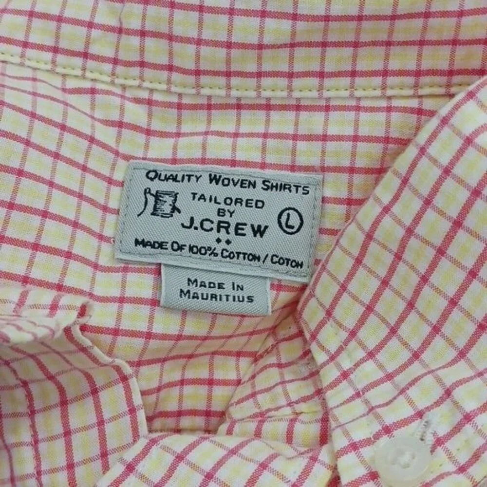 J Crew Mens Button Down Shirt Check Plaid Long Sleeve Casual Red Yellow L